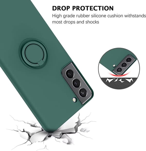 Samsung S21 Silikondeksel med Magnetisk Ringholder - Grønn[JUN]