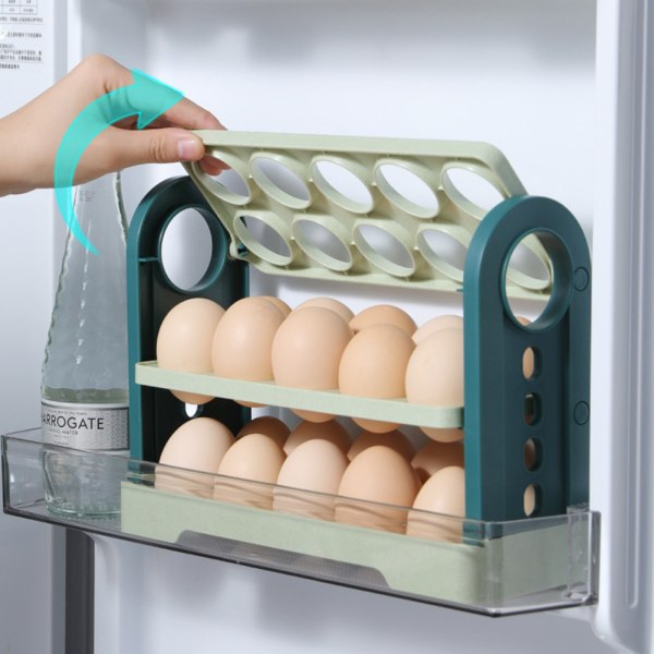 Vändbar äggförvaringslåda, ägghållare i flera lager, ägglåda i kylskåp, 30 fack Stor kapacitet äggförva Light Green