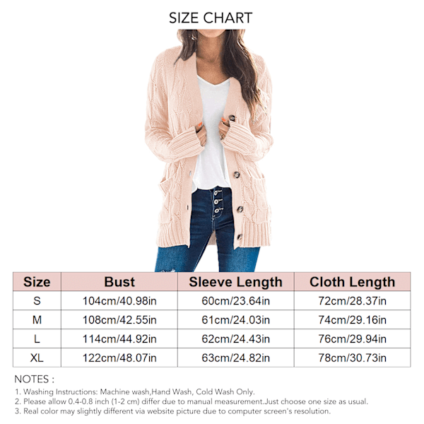 Dame Cardigan Genser Høst Vinter Ren Farge Twist Strikket Stilig Casual Dame Langærmet Knapp Cardigan Rosa S