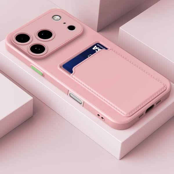 iPhone 15 Pro Cover med Kortfølelse & Kontrastknapper - TPU[JUN] Rosa