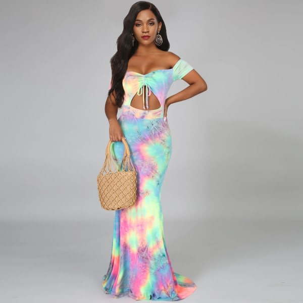 Seksikäs kesä naisten Tie Dye Club Beach Bodycon -mekko Auringonmekot (Rainbow Skirt-L)