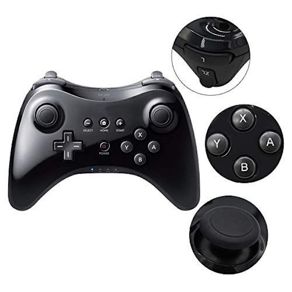 Pro-kontroll för Wii U, Trådlös Handkontroll för Nintendo Wii U-konsol Gamepad Joystick Dubbla Analoga Spelkontroller (Svart)