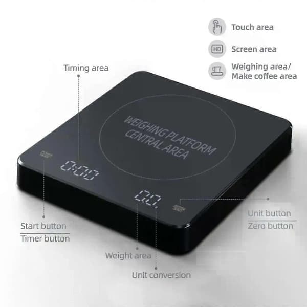 Høy presisjon USB kaffeskala med timer og matte for espresso [JUN]