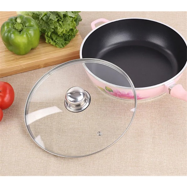 Rostfritt stål Tjockt Transparent Härdat Glas Lock lock Soppgryta Kastrull Stekpanna Wok Lock Med Knopp Kök Spis Del 26cm