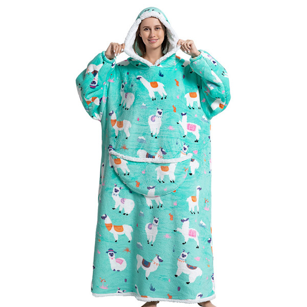 Fleece-hettegenserteppe for kvinner med ermer, gigantisk TV-teppe Alpaca
