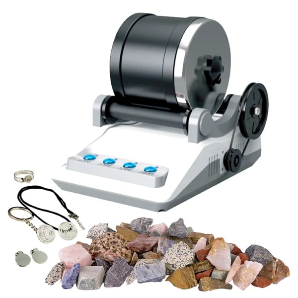 NATIONAL GEOGRAPHIC Hobby Rock Tumbler Kit - Inkluderar råa ädelstenar, poleringsmedel, smyckesfästen och detaljerad inlärningsguide