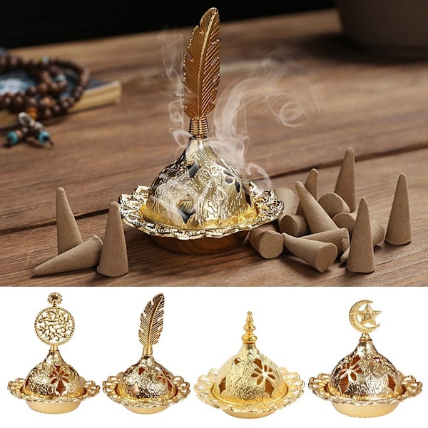 Eid Mubarak -tähti-kuu-mini kannettava kultainen suitsuke feather