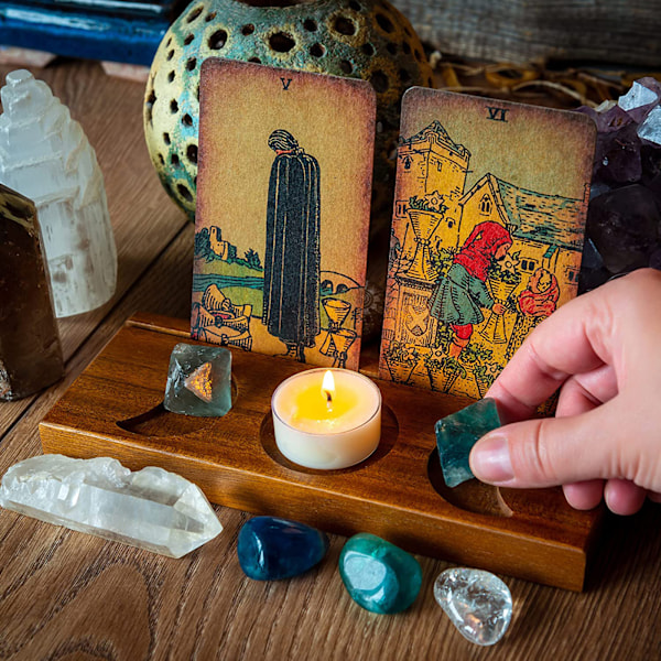 Tre-måne-stativ i tre, Tarot-kortstativ i tre, Lysdisplayholder, Alter-rekvisita