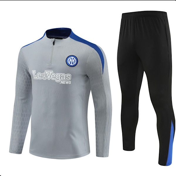 2425 Ny Inter Fotboll Långärmad Halv Blixtlås Tränings Jersey för Vuxna och Barn grå grey XL