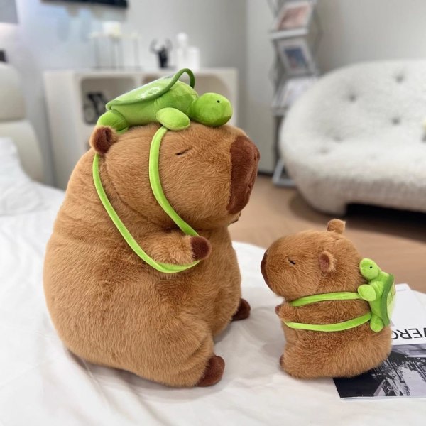 Capybara-pehmolelu, 25 cm Capybaraa kantava kilpikonna Realistinen pehmeä Capybara-lelu Pehmeä plyysi, Capybara-pehmolelu 25 cm