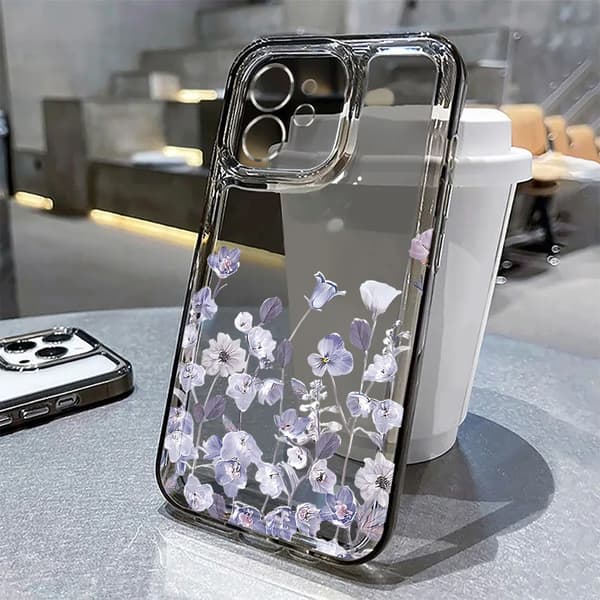 Lavendelblomst Silikondeksel til iPhone 13 14 15 16 Pro Max[JUN] For iPhone 16 Black JW41