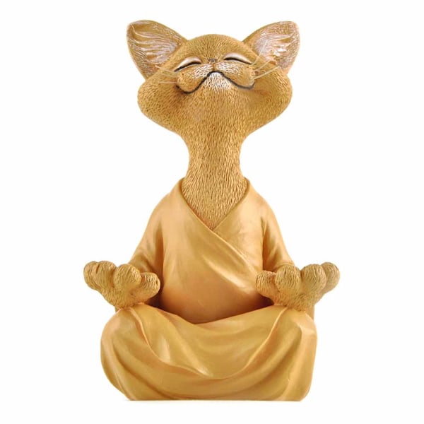 Buddha Katteskulptur Meditation Yoga Samlergave til Katteelskende Orange Orange 18 CM