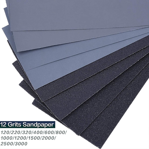 36-pak sandpapir, 23 x 9,3 cm våd- og tørsandpapir 120/220/320/400/600/800/1000/1200/1500/2000/2500/3000 (3 x 12)