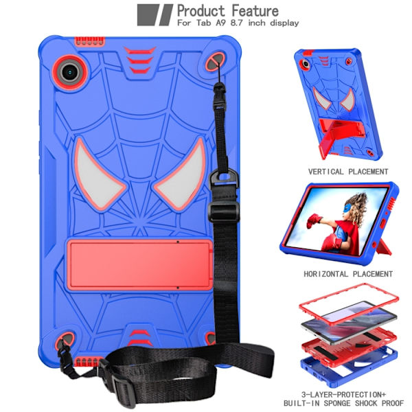 Spider Hybrid Silikone PC Case til Samsung Galaxy Tab A9[JUN] Blå Röd