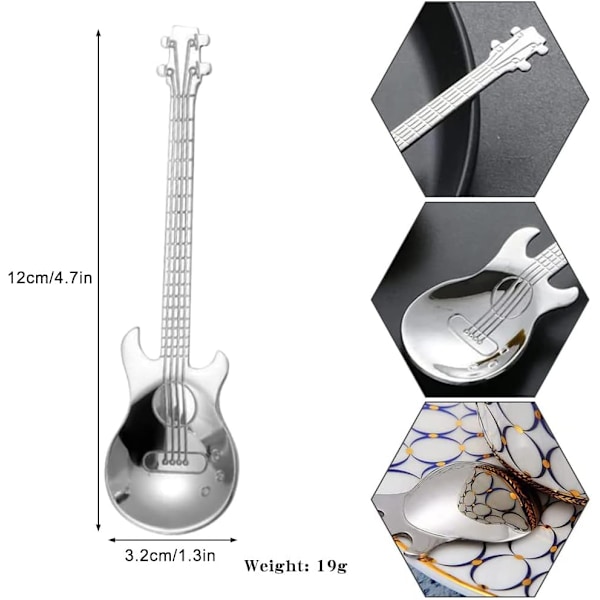 6 kpl ruostumattomasta teräksestä valmistettuja jälkiruokalusikoita, teelusikoita, kahvilusikoita, ruostumattomasta teräksestä valmistettuja kitara-lusikoita