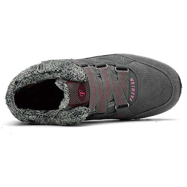 Dame snø støvler vanntette slip-on pelsfôrede sneakers vinter varme sko 2K6137 GråRød GrayRed 37