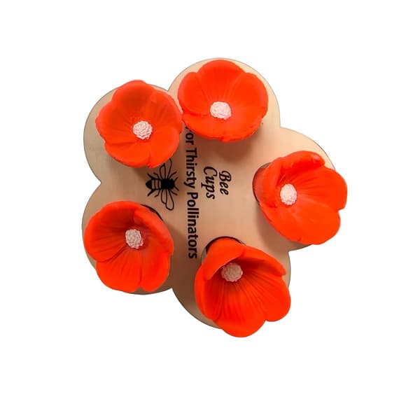 Drikkeskål til bier, orange blomsterformet vandautomat til bier, insektfoderautomat, udendørs havepynt orange  smallflower