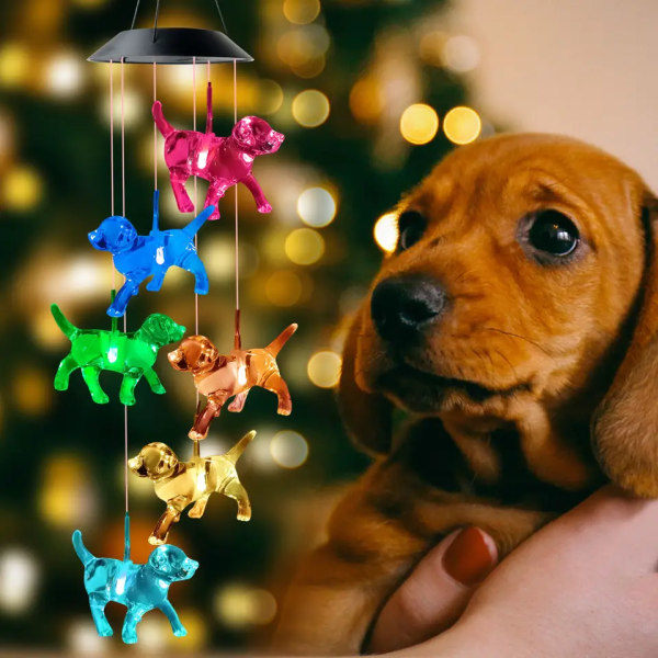 Outill Hund LED Sol Fargeskiftende Vindspill for Ute, Bursdagspresenter til Mamma Mormor Kone Datter Søster Tante Bestemor Kvinner, Hage Dekor