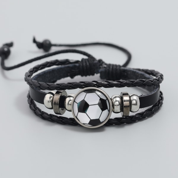 (Sort og hvid) Justerbart armbånd i perler med fodbolddesign