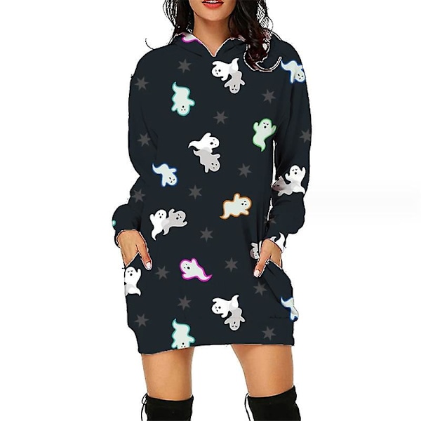 Halloween-Hupparemekko Naisille Pitkähihainen Syksyn Muoti Hihallinen Paita Rentoutunut Halloween-Mekko Taskuilla tyyli 8 style 8 3XL