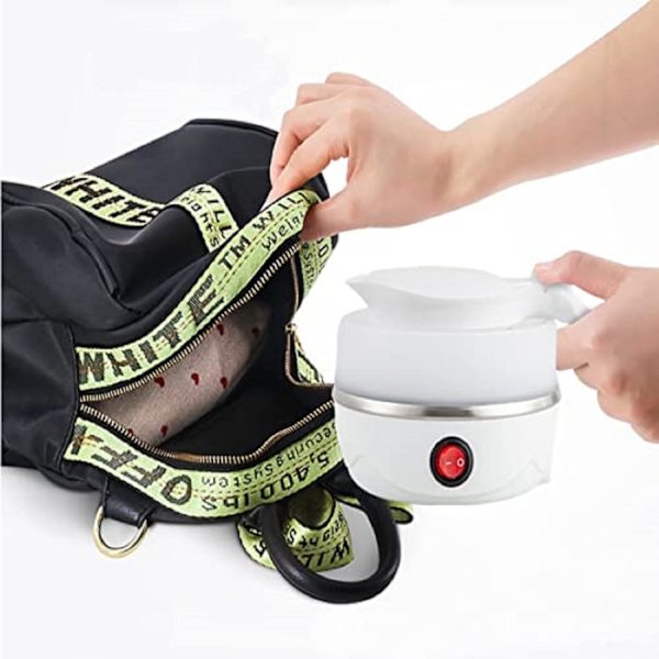Bærbar rejse- og campingkedel, mini foldbar vandkedel i rustfrit stål til udendørs ture (hvid)