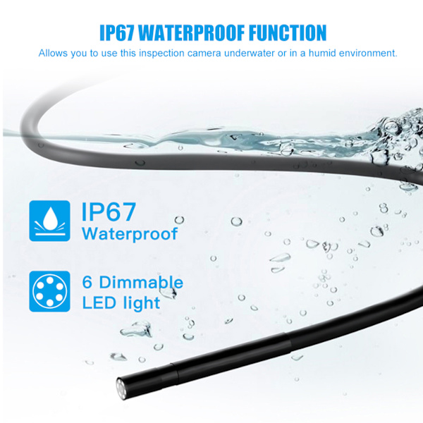 0,2 tommer 5MP IP67 6 LED'er WiFi Endoskop Boreskop Inspektionskamera til iOS/Android Smartphones 10m/32,8ft Kabel