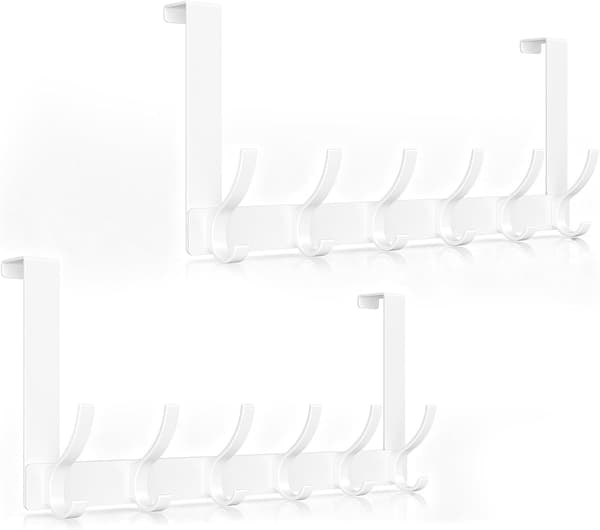 Ovenkoukut 6 takkikoukulla – Tukeva pyyheteline kylpyhuoneeseen, makuuhuoneeseen, asuntolaan White 2 Pack-6 Hooks