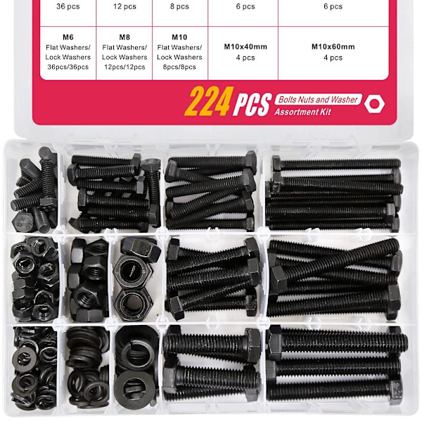 224 kpl M6 M8 M10 Pultit ja mutterit Ruuvit Mutterit Valikoima