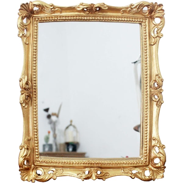 Vintage Dekorativ Spegel, Kvadratisk Antik Guld Väggmonterad Bordspegel (24 x 28 cm)