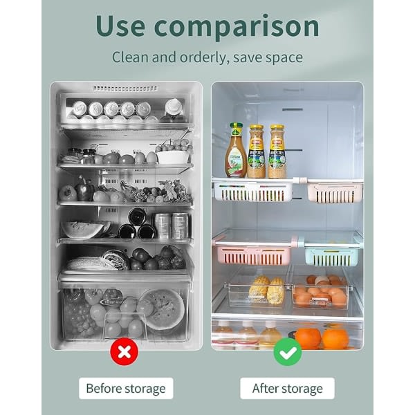 Hopfældbar køleskabsopbevaringsboks med skuffe Organizer køleskabsopbevaringsboks Hold køleskab (3-pakning)