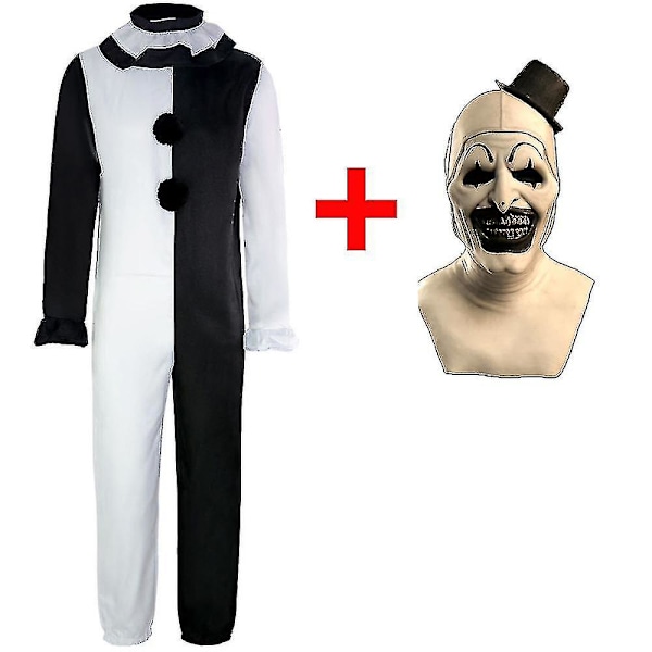 Aikuisten Terrifier 2 Art The Clown Cosplay -asu Haalari Puku ja Naamio Costume and Mask XXXL