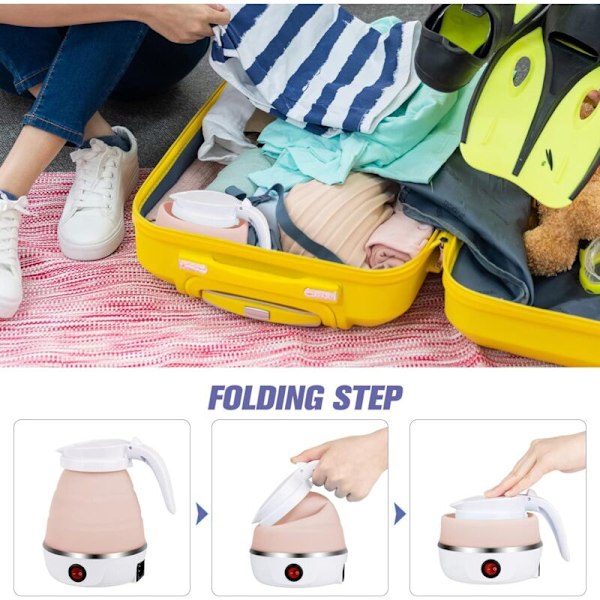 Foldbar elektrisk elkedel, 600 ml silikone rejsekedel, foldbar rejsekedel, foldbar campingkedel, bærbar elektrisk