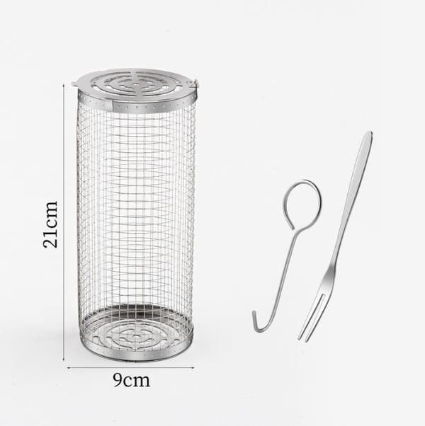 2-pack Stainless Steel Grill Basket with 2 Hooks and 2 Forks, Rolling Grill [CH]