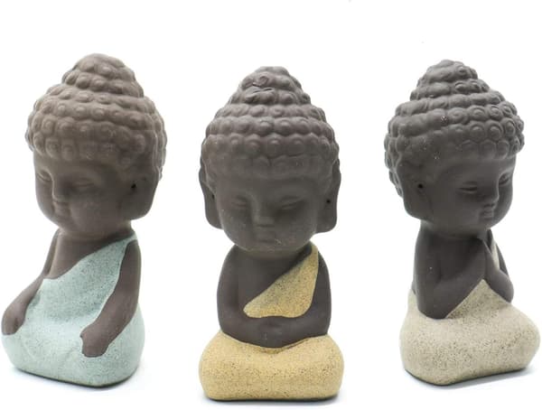 4 Mini Keramiske Buddha-statuer, Bedårende Munkefigurer
