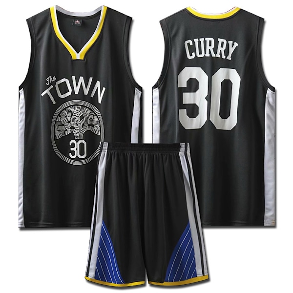 NBA Basketball Uniform GSW Black Suit-No. 30 Cu Children M/24 yards (130-140cm)