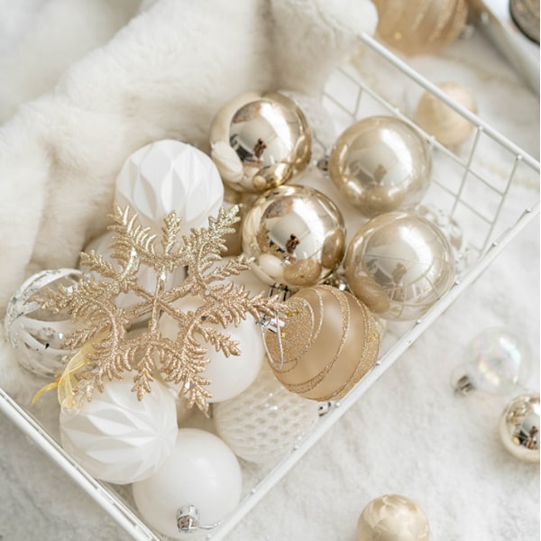 Juletrepyntsett med Champagnekuler[JUN] 24pcs 4cm