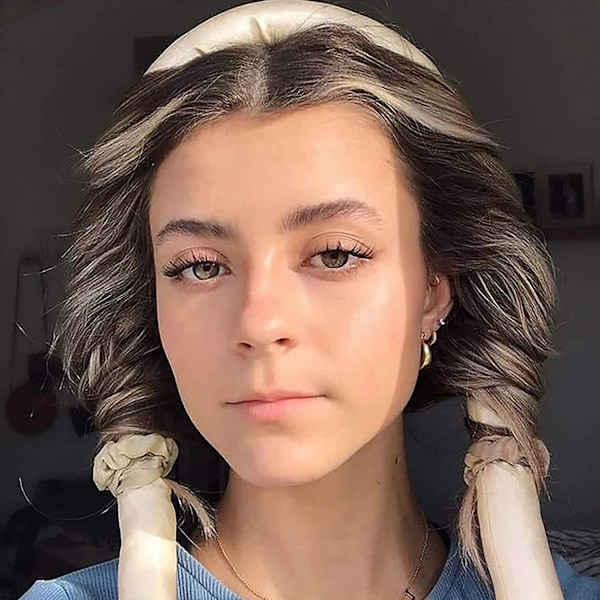 Satin Heatless Curling Set til Hår, Perfekte Krøller, Ingen Skader beige