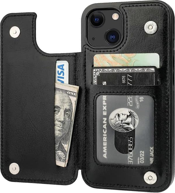 iPhone 13 Wallet Case med Kortholder & Dobbelt Magnetisk Lukning [JUN]