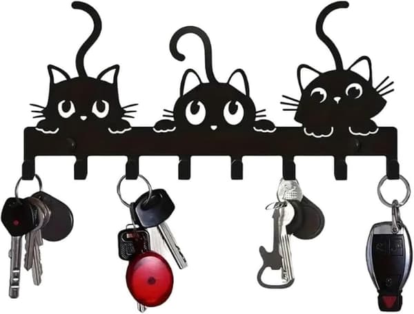 Wall Key Holder with 8 Hooks, Black, for Hallway, Kitchen, Garage, Office black1