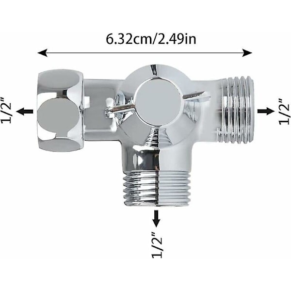 Solid Messing 3-veisventil, 3-veisavledningsventil, 3-veisdusjventil, G1/2\" T-adapterventil, for dusj, hånddusj og avledningsdusj