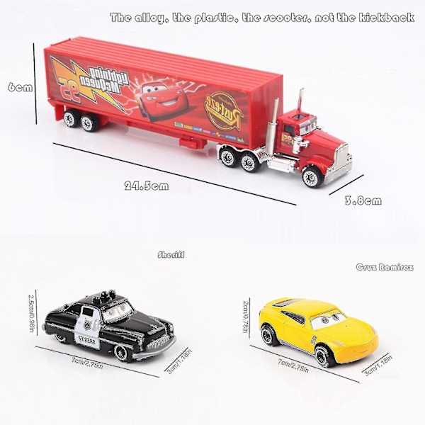 6 biler 3 Lightning Mcqueen Jackson Storm Mack Onkel lastebil metall bilmodell leketøysgave