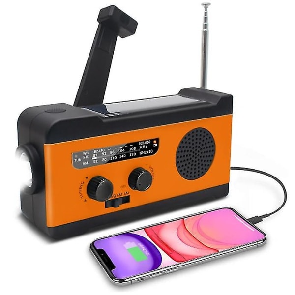 Bærbar håndsvingradio Bærbar solhåndssvingradio Nødhåndssvingradio (orange)