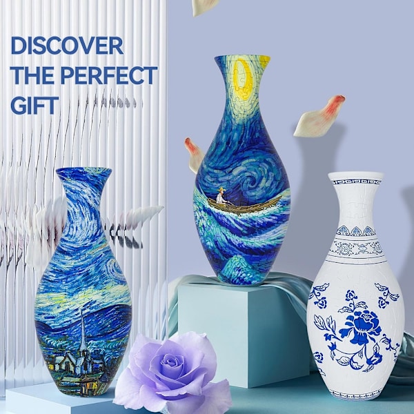 3D Puslespil Vase til Voksne, 160 Brikker Puslespil Blomstervase DIY Unik Blomstervase Indflytningsgave til Blomsterarrangementer og Boligindretning D