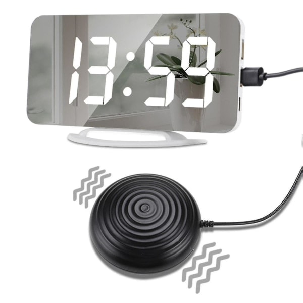 Hög ljudvibrerande väckarklocka för tunga sovare, döva vuxna, digital spegelklocka med sängvibrator