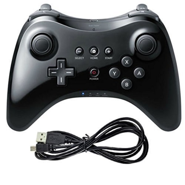 Wii U-kontroller, oppladbart Bluetooth-dobbelt analog kontroll Black