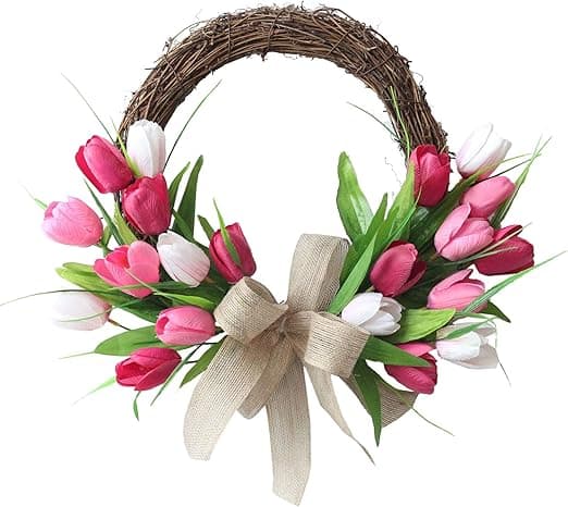 Rosimulerad blomsterkrans med tulpanblommor - Plast[JUN]