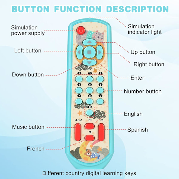 Koulutuskaukosäädin, lasten kaukosäädin, vauvan lelu musiikin oppimissisällöllä, lasten lelukaukosäädin (sininen) Blue