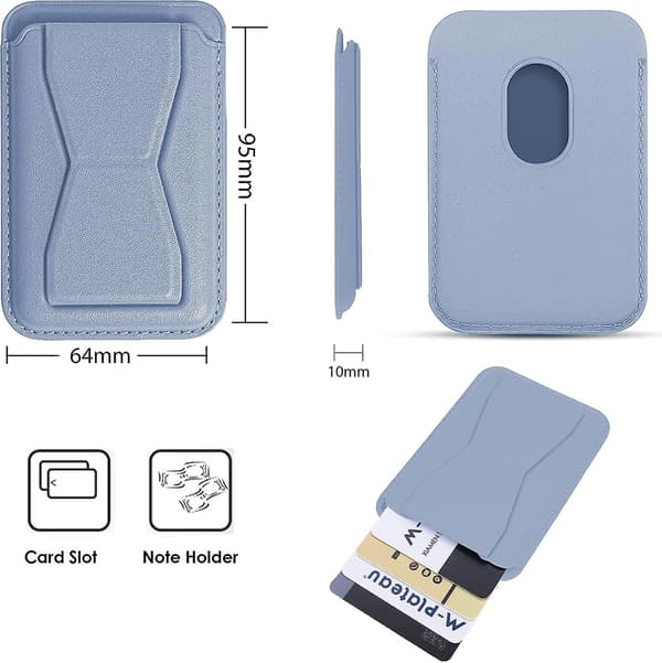 Magnetisk læderkortholder og -stativ til iPhone 15/14/13/12-serien [JUN] Light Blue