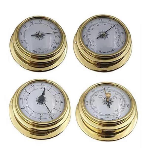 4-delt messing maritimt barometer, termometer og hygrometer sett - veggmontering [JUN]