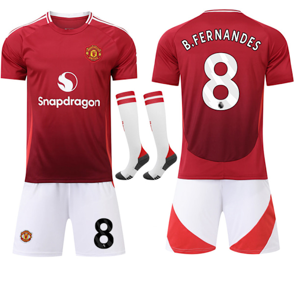 24-25 Manchester United Hjemme Børne Voksen Fodboldtrøje Kit Nr.8 B. Fernandes 24